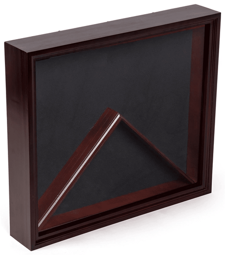 Military Memorabilia Display Case, Solid Wood with Black Velvet Backer, Glass – Cherry Finish