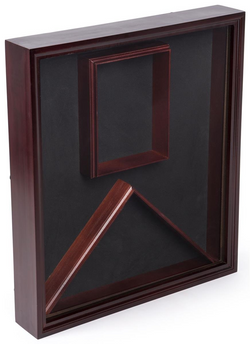 Flag Display Case with Certificate Holder, Glass Front and Velvet Backing, Mahogany
