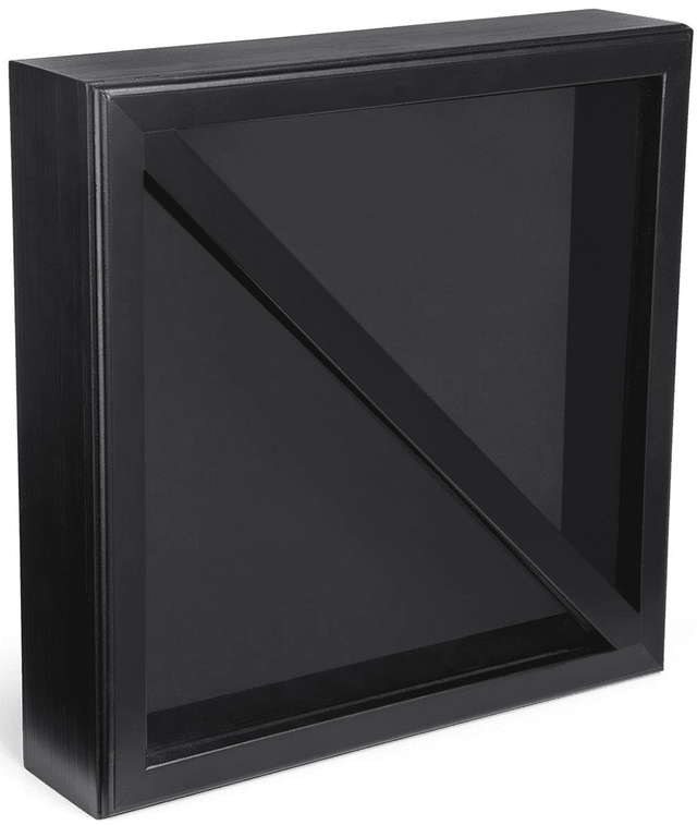 Military 2-Flag Shadow Case, Tempered Glass, Pine Wood, Felt Construction – Black