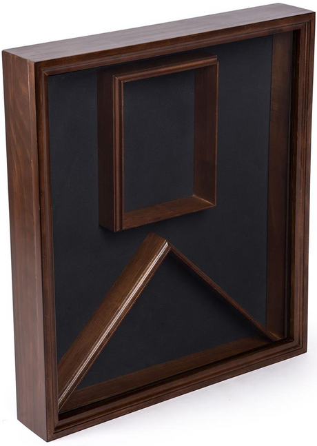 Flag and Photo Display Case, Wood with Glass Cover, Wall or Tabletop Placement – Cherry Finish