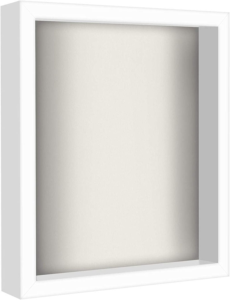 White Shadow Box Frame with Soft Linen Back | Displays Memorabilia and Photos up to 8x10 Inches