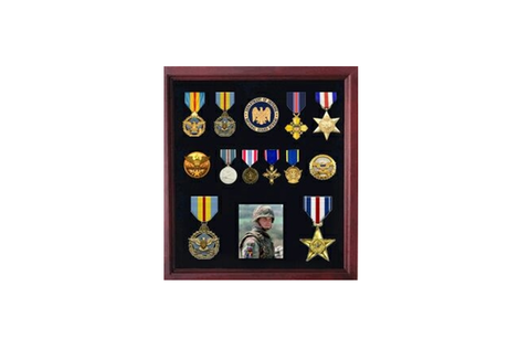 Military Medal Display case, American medal Shadowbox - Cherry Finish - The Military Gift Store