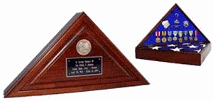 Walnut Cherry Heirloom Finish, Wood Flag Case, Flag Display Case, , The Military Gift Store, Triangle flag display