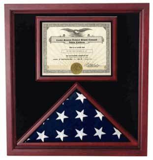 Flag and Certificate Case, Flag Display Cases With Certificate - Black Background, Flag and Certificate Case, Flag Display Cases With Certificate, The Military Gift Store, Flag and Document Display Case