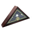 Army Flag Display Case Box, 5x9 Burial - Funeral - Veteran Flag Elegant Display Case with Flat Base, Solid Wood, Cherry Finish., Army Flag Display Case Box, 5x9 Burial - Funeral., The Military Gift Store, Triangle flag display