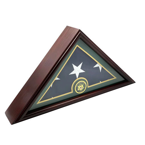 Army Flag Display Case Box, 5x9 Burial - Funeral - Veteran Flag Elegant Display Case with Flat Base, Solid Wood, Cherry Finish., Army Flag Display Case Box, 5x9 Burial - Funeral., The Military Gift Store, Triangle flag display