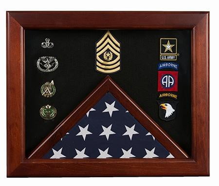 Military Flag medal display case, Mahogany wood for 3x5 flag grade finish