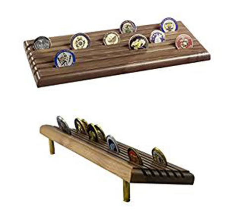 Coin Display Rack Made In USA Military 6 Row Tiered with Gun Shells, Holds up to 36 Coins - walnut, Coin Display Rack Made In USA Military 6 Row Tiered with Gun Shells, The Military Gift Store, Military Frames, Military Photo Frames, Military Gifts, Flag and Medal Display Cases, Sword Display Products