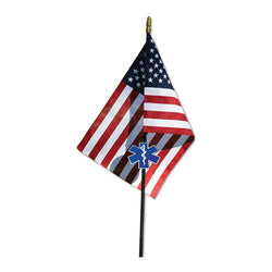 EMS Veteran Grave Marker With 30 Inch Tall American Cemetery Flag, EMS Star Of Life Memorial. - The Military Gift Store