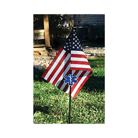 EMS Veteran Grave Marker With 30 Inch Tall American Cemetery Flag, EMS Star Of Life Memorial. - The Military Gift Store