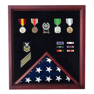 Medal and Flag Display Case - Cherry Medal and Flag Display, , The Military Gift Store, Flag Medals Display Case