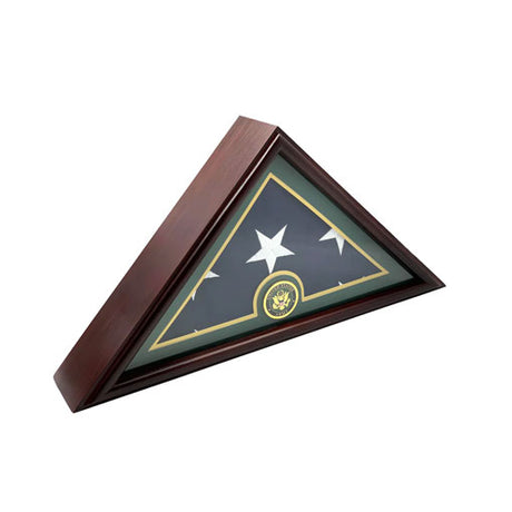 Flags Connections - Army Flag Display Case Box, 5x9 Burial - Funeral - Veteran Flag Elegant Display Case with Flat Base, Solid Wood, Cherry Finish., Army Flag Display Case Box, 5x9 Burial - Funeral, The Military Gift Store, Ceremonial Flag Display Triangle