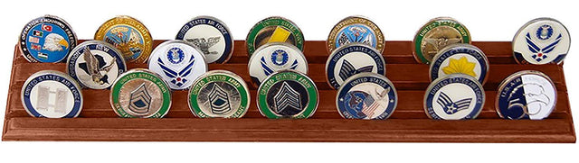 Flag Connections Military Challenge Coin Holder Stand (Walnut) (Wood, 3 Rows)