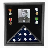 Military Photo Flag and Medal Display Case - Black Wood Material, , The Military Gift Store, Flag Photo and Badge Display Case