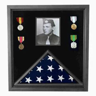 Military Photo Flag and Medal Display Case - Black Wood Material, , The Military Gift Store, Flag Photo and Badge Display Case