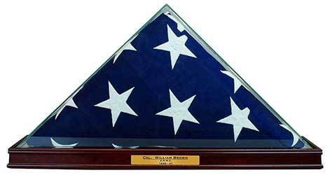 Perfect Cases All Glass Flag Display Case for 9.5' X 5' Flag with Engraving (Cherry), Perfect Cases All Glass Flag Display Case for 9.5' X 5' Flag, The Military Gift Store, Glass display case