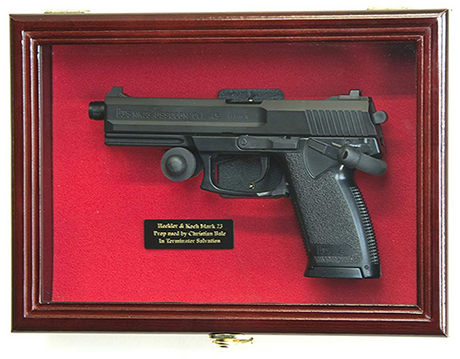 Flag Connections Single Pistol Display Case Wall Mount Solid Hardwood Cabinet Gun Holder Red Felt Background, Single Pistol Display Case Wall Mount Solid Hardwood Cabinet Gun, The Military Gift Store, Gun Display Case