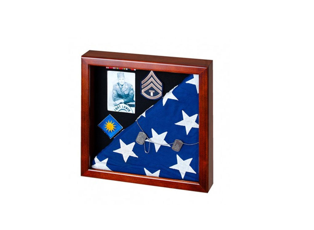 Flag Display Case showcases both the flag and military awards,(Red Felt) - The Military Gift Store
