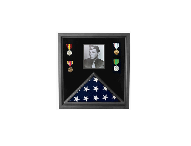 Flags Connections Military Photo Flag and Medal Display Case, Large flag display case with a photo holder, Mlitary flag and photo display frame 