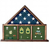 Walnut Three Bay Mantle Flag Display Case available in black, navy blue, red, and maroon, Walnut Three Bay Mantle Flag Display Case available in black, The Military Gift Store, Flag and Medal Display Cases