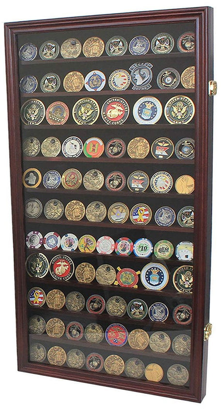 Large Military Challenge Coin Display Case Cabinet Rack Holder