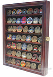 Lockable Military Challenge Coin Display Case Cabinet Rack Holder (Mahogany Finish)