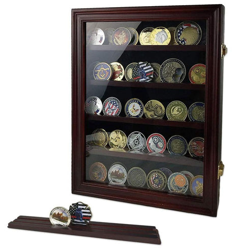 Military Challenge Coin Display Case Cabinet Rack Holder Shadow Box