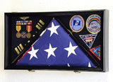 Large Flag & Medals Military Pins Patches Insignia Holds up to 5x9 Flag - black material, Large Flag & Medals Military Pins Patches Insignia Holds, The Military Gift Store, Large Military Memorial Flag