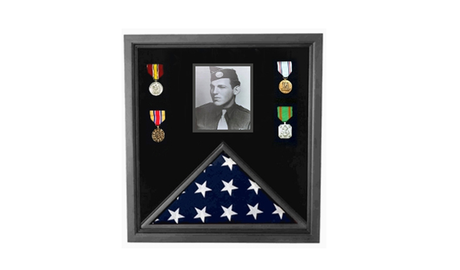 Military Photo Flag and Medal Display Case - folded 3X5 American flag - The Military Gift Store