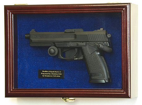 Flag Connections Single Pistol Display Case Wall Mount Solid Hardwood Cabinet Gun Holder, Single Pistol Display Case Wall Mount Solid Hardwood Cabinet, The Military Gift Store, Gun Display Case