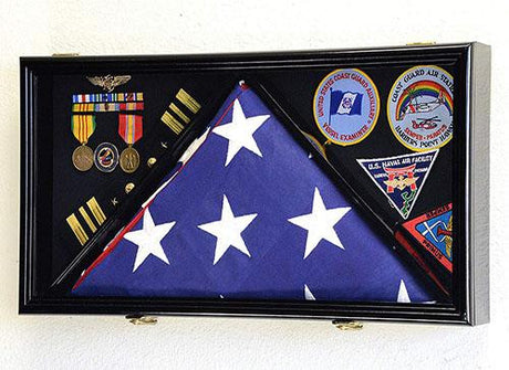 Large Flag & Medals Military Pins Patches Insignia Holds up to 5x9 Flag