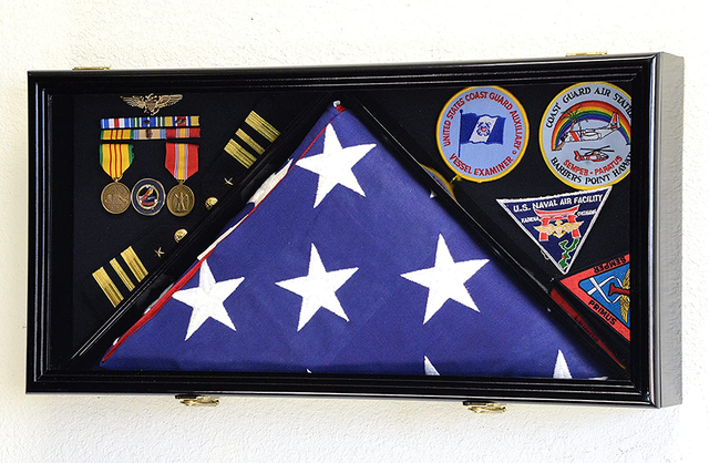 Large Flag & Medals Military Pins Patches Insignia Holds up to 5x9 Flag Display Case Frame