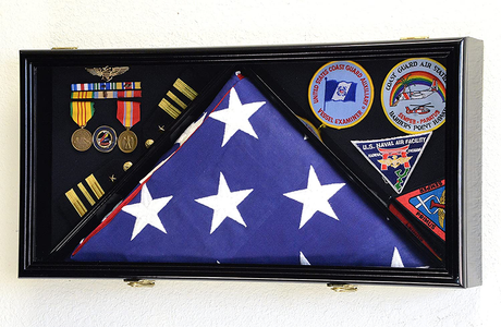 Large Flag & Medals Military Pins Patches Insignia Holds up to 5x9 Flag Display Case Frame, Large Flag & Medals Military Pins Patches Insignia Holds, The Military Gift Store, Large Military Memorial Flag