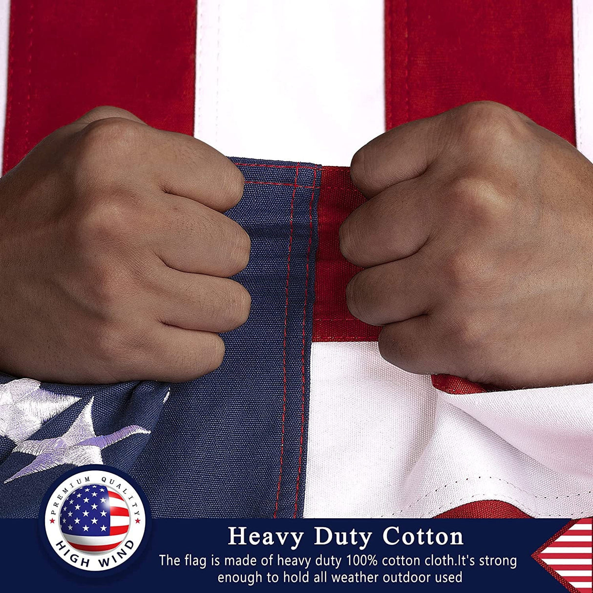 This 100% Cotton 3x5 ft American Flag, Heavy Duty Fabric, Longest Lasting, Embroidered Stars, Sewn Stripes, Brass Grommets, The Best Cotton US House Flags, This 100% Cotton 3x5 ft American Flag, Heavy Duty Fabric, The Military Gift Store, Folded Memorial Flag