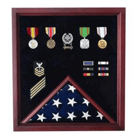 Retirement Cherry Medal and Flag Display and Badge Display Case