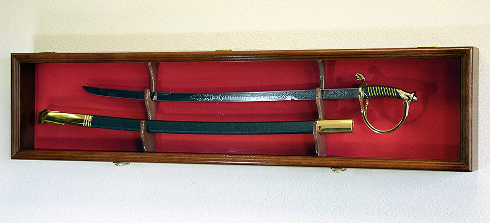 1 Sword Display Case Cabinet Stand Holder Wall Rack Box, 1 Sword Display Case Cabinet Stand Holder Wall Rack Box- Walnut Finish, The Military Gift Store, Sword Display Products