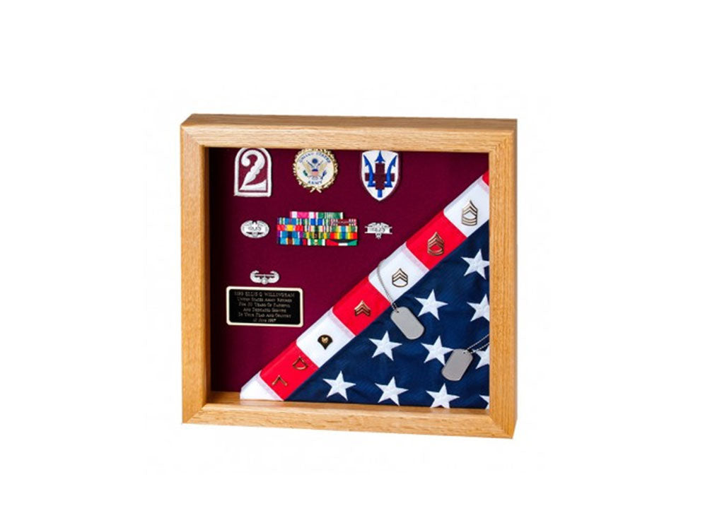 Flag Display Case showcases both the flag and military awards