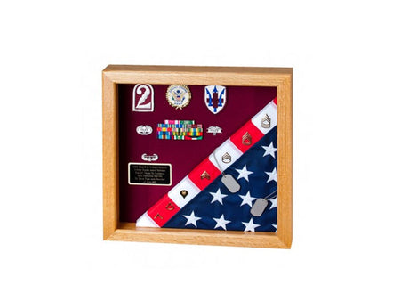 Flag Display Case showcases both the flag and military awards,(Red Felt) - The Military Gift Store