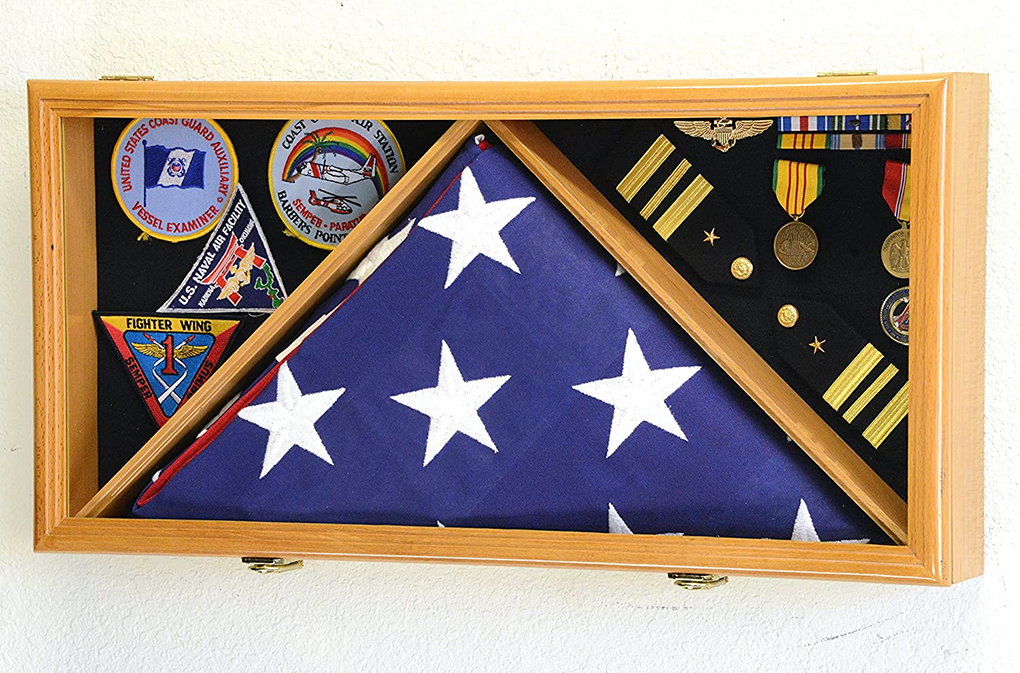 Large Flag & Medals Military Pins Patches Insignia Holds up to 5x9 Flag Display Case Frame