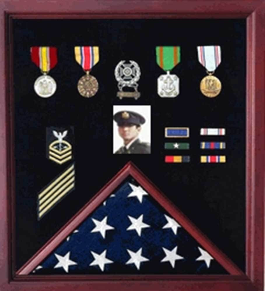 Flag Display Case Combination For Medals and Photos - Cherry, Flag Display Case Combination For Medals and Photos Top Quality, The Military Gift Store, Burial Flag Cases