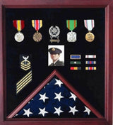 Flag Display Case Combination For Medals and Photos - Cherry, Flag Display Case Combination For Medals and Photos Top Quality, The Military Gift Store, Burial Flag Cases