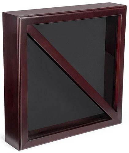 Flag Connections Flag Display Case, Tempered Glass, Pine Wood, Felt Construction – Mahogany Finish