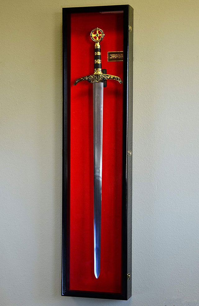 Vertical Long Sword Display Case Cabinet Wall Rack Claymore Long Swords Medieval 54"