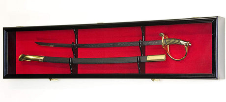 Sword Display Case Cabinet Stand Holder Wall Rack Box - Black solid hardwood, 1 Sword Display Case Cabinet Stand Holder Wall Rack Box-Cherry Finish, The Military Gift Store, Sword Display Products